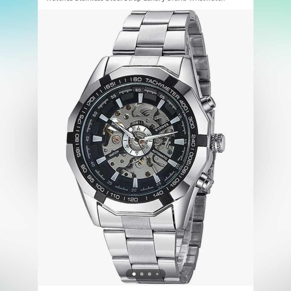 Classic Skeleton Watch for Men Luminous Hands Mechanical Watch Stainless Steel